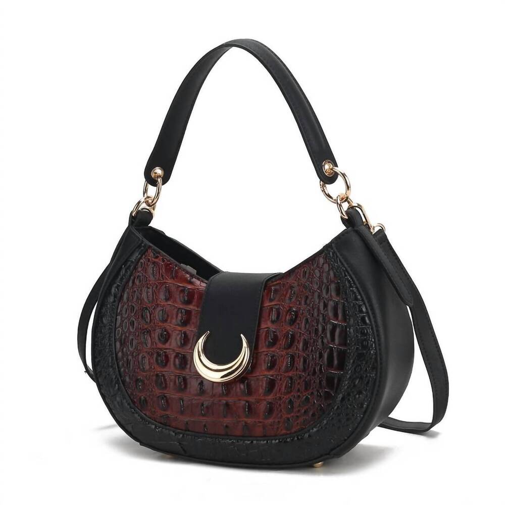 NEW MKF COLLECTION women's jain half moon croc-embossed shoulder bag in cognac